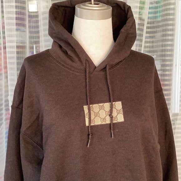 Iamkoko.la Designer Patch Oversized Brown Hoodie Sweatshirt Large - Picture 5 of 7